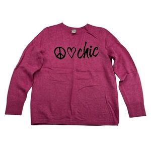 Chicos Cashmere Wool Blend Peace Love Chic Pink Sweater Pullover Womens Sz M (1)